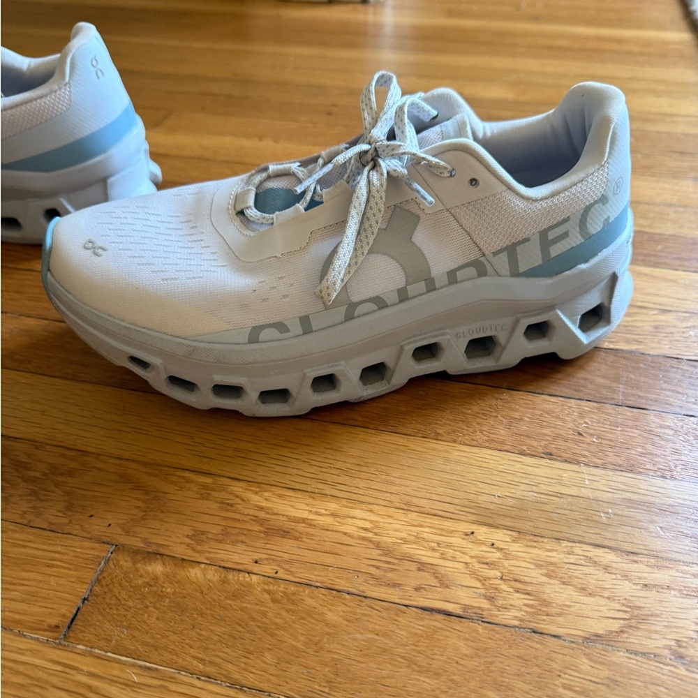 On Cloudmonster Running Women's Sneakers in White and Gray